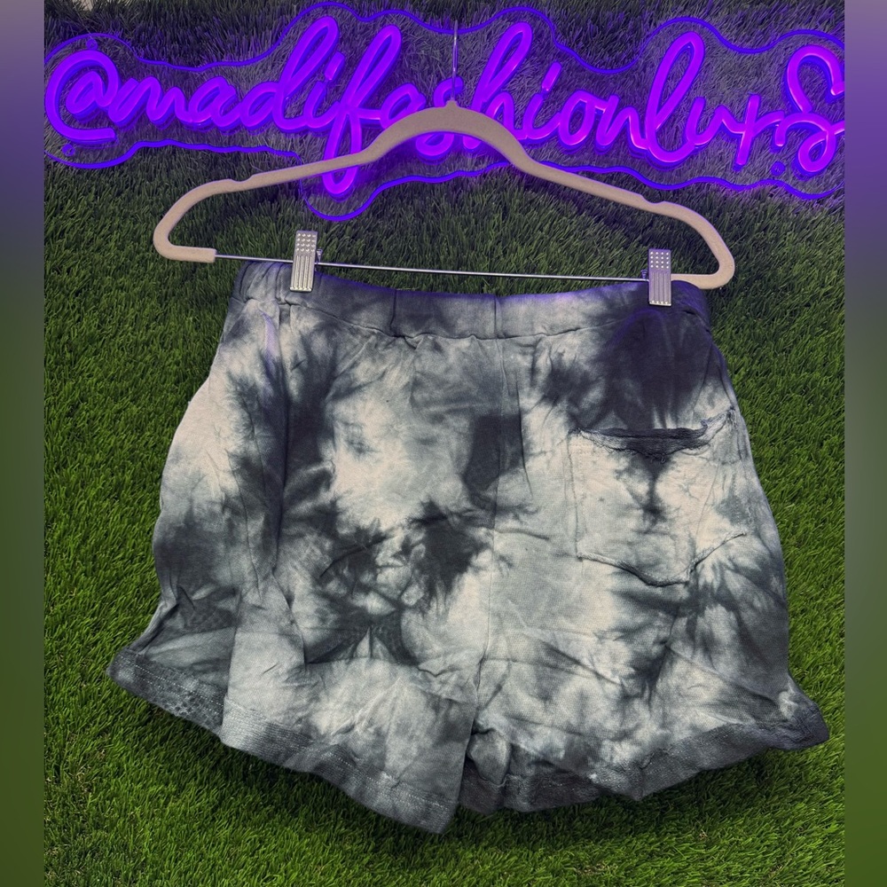 POL Women's Athletic Tie-Dye Shorts in Black and Cream - Picture 2 of 2